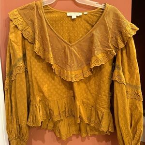 Anthropologie Forever That Girl Frieda Blouse Golden Yellow Ruffle Detailed Top